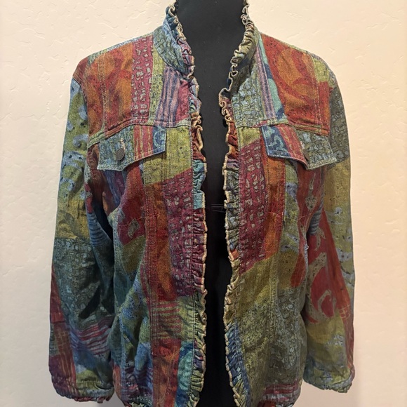 Colorful Denim Jacket with Ruffled Edges - Picture 4 of 7